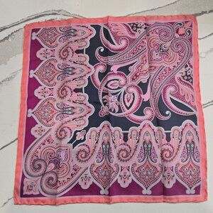 Pink & Navy Paisley Silk Square Scarf 100% Silk 13"x13" Bandana Style